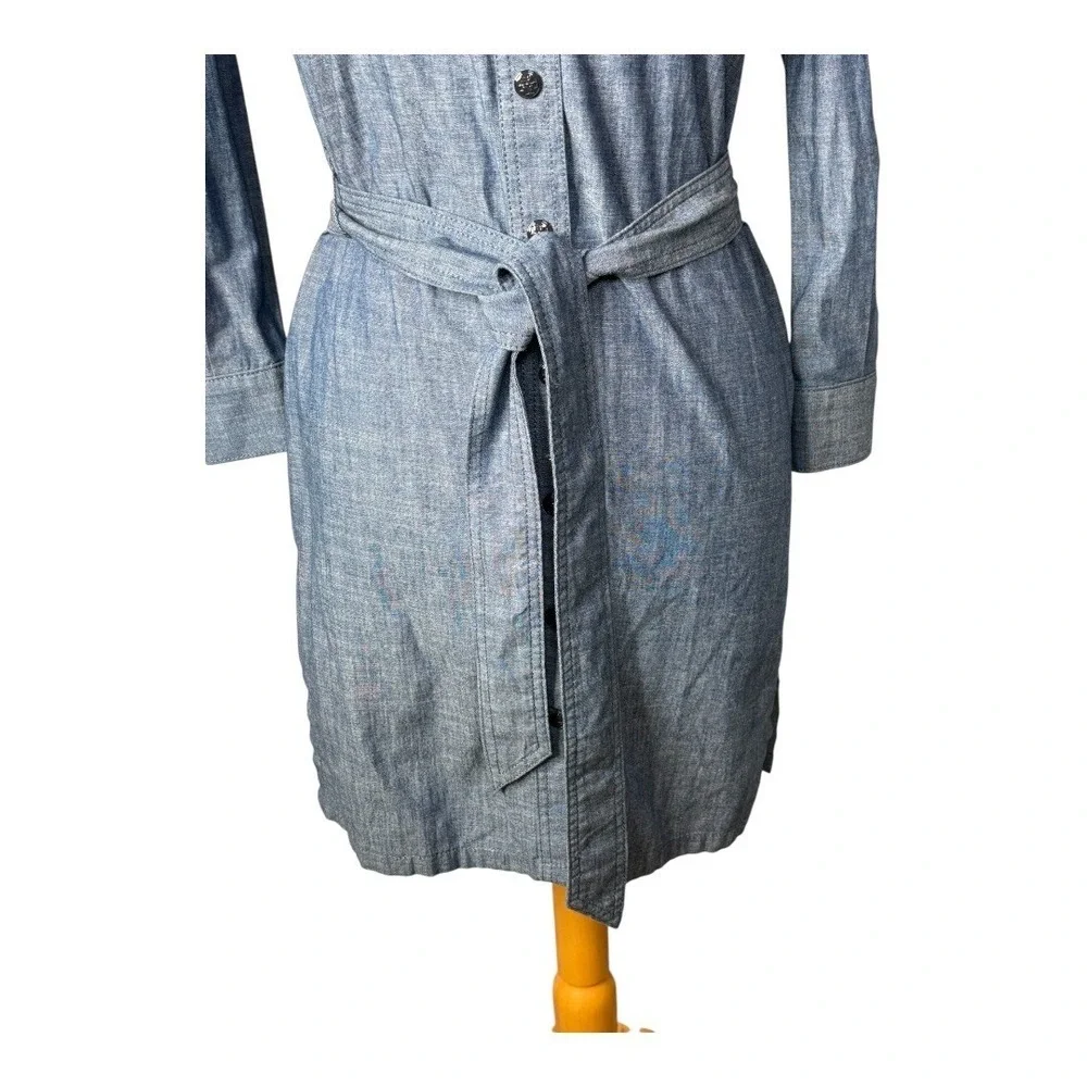 Tory Burch Chambray‎ Shirt Dress Size 2 Blue Belted Military Utility Long Sleeve
